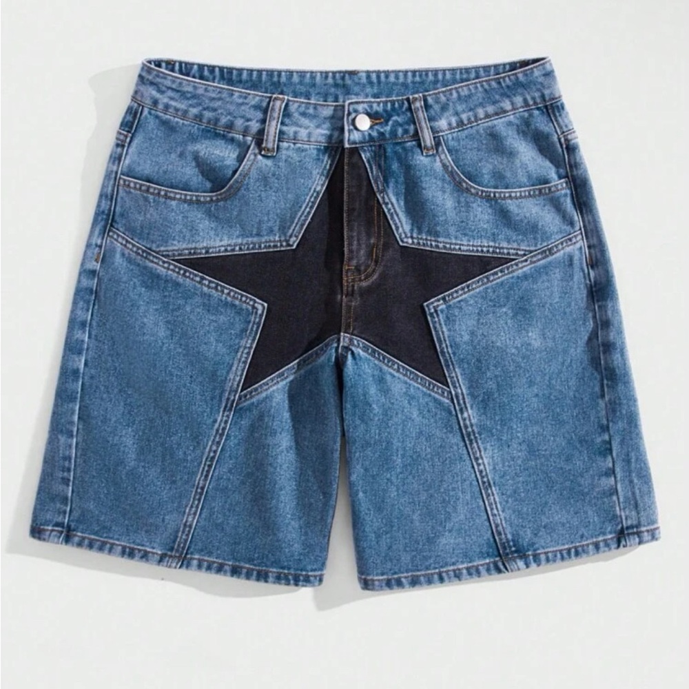 ROMWE Prep Men Star Print Denim
Shorts